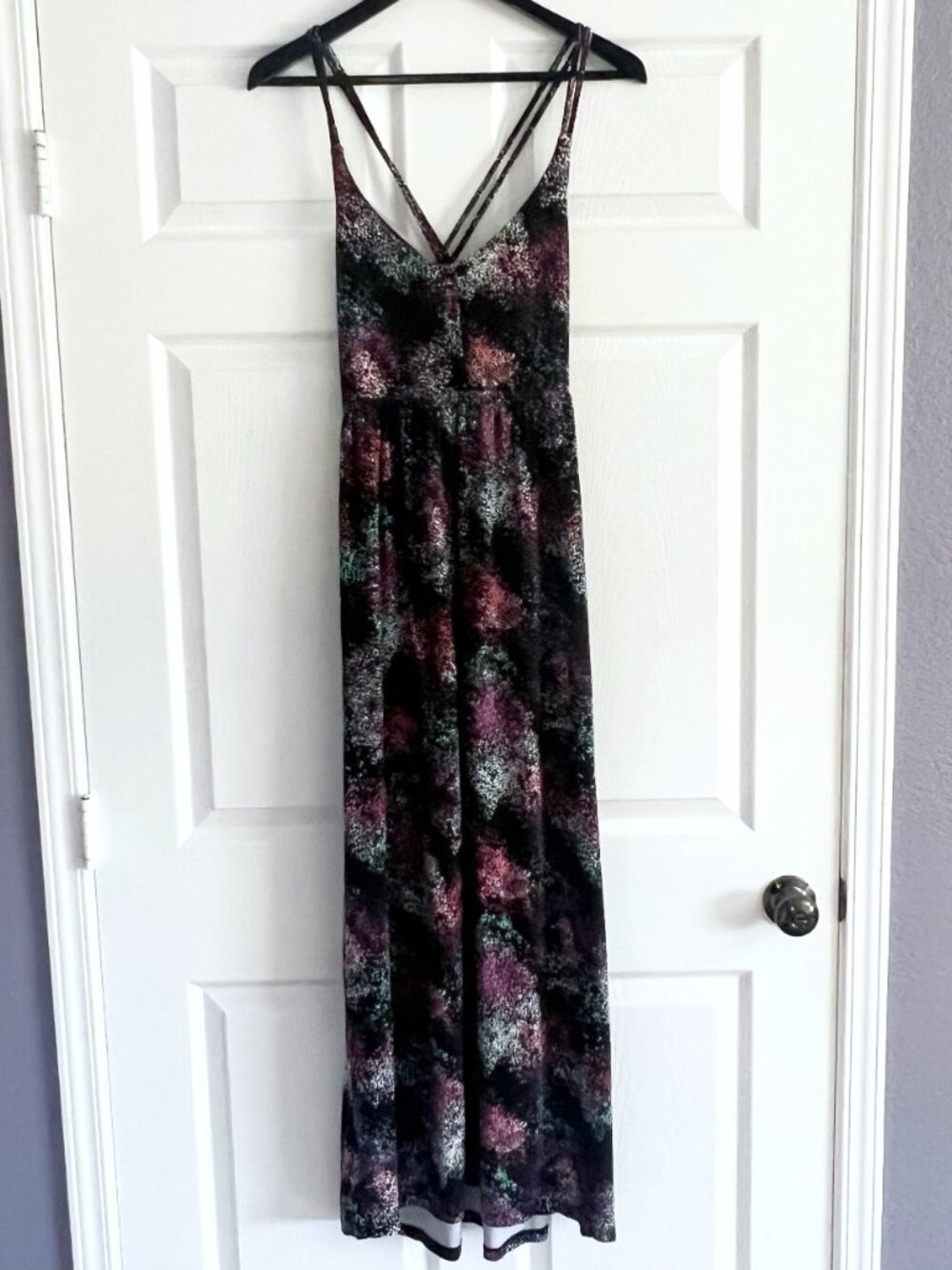 Cynthia Rowley spaghetti strap long black maxi dress color prints size M